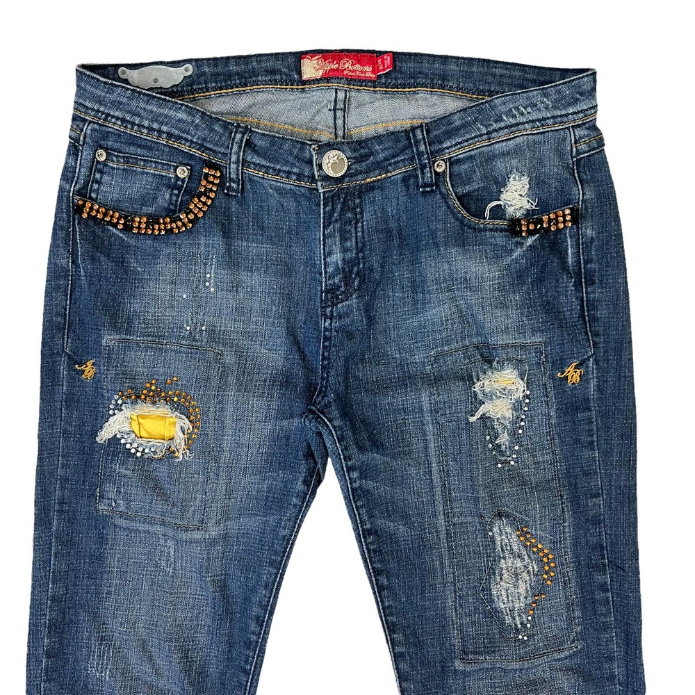Apple Bottom Jeans Y2K Embellished Size 9 / 10 Skinny Rhinestone Distressed - Picture 6 of 6